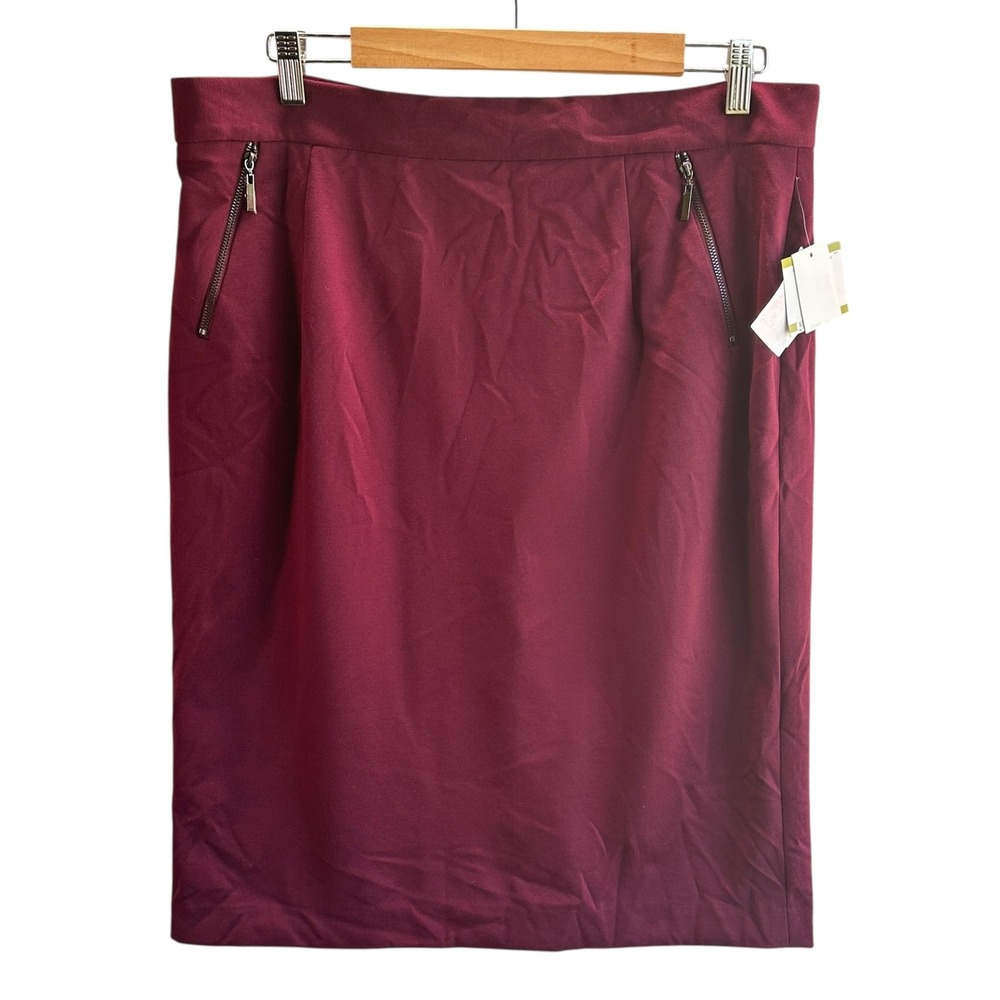 Kasper Burgundy Pencil Skirt‎ with Zipper Pockets Career Office Size 14 NWT